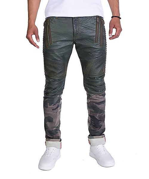 KINGZ Slim-fit-Jeans Herren Camouflage Designer Jeans Biker mit Nieten günstig online kaufen
