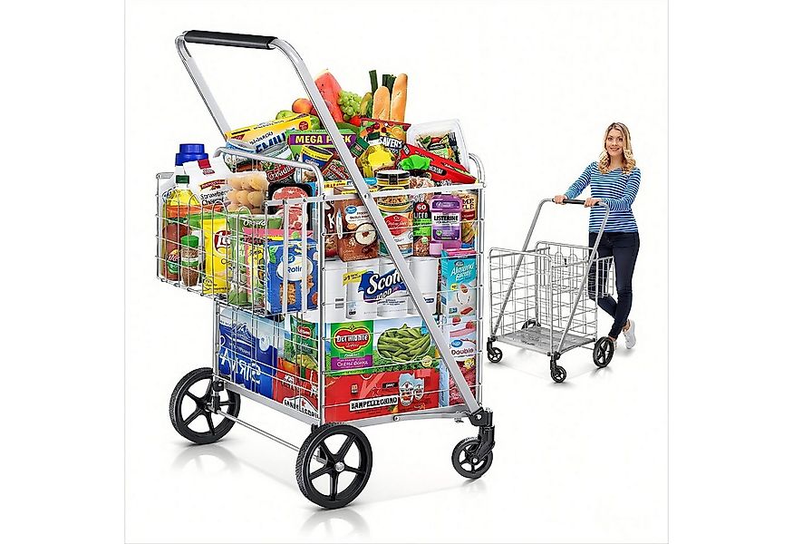 POPOLIC Einkaufstrolley Warenkorb, Jumbo-Einkaufswagen mit Doppelkorb, 158 günstig online kaufen