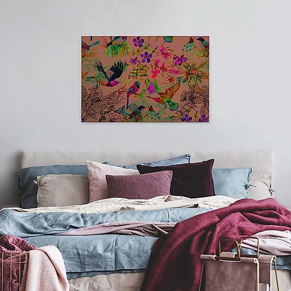 Bricoflor Neon Wandbild Mit Vögeln Und Blumen Bunte Leinwand Auf Keilrahmen günstig online kaufen