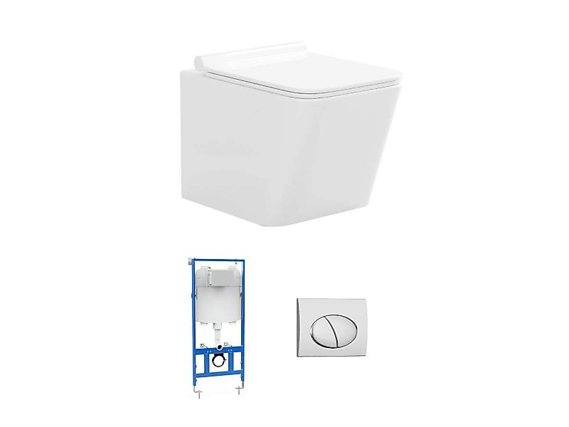 Sparset - Weißes Wand-WC mit Trägergestell & Ovaler, chromfarbener Betätigu günstig online kaufen