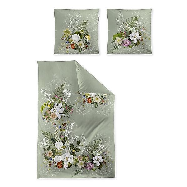Irisette Mako Satin Bettwäsche Wave 8711-30 grün Blumenranken 135x200 günstig online kaufen