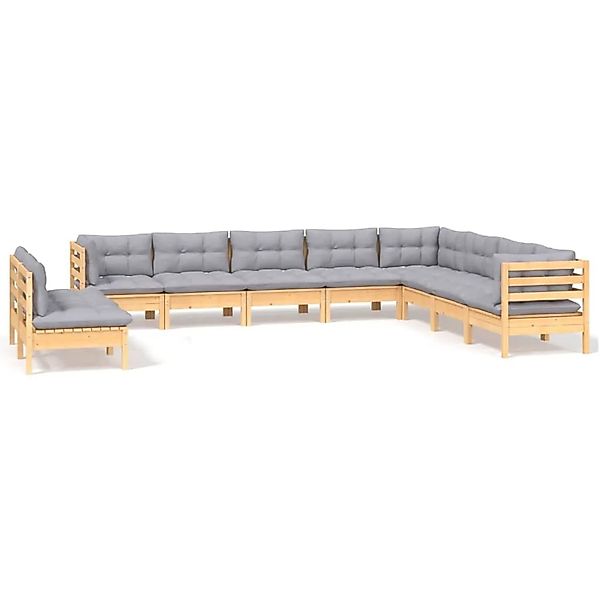 vidaXL 10-Tlg Garten-Lounge-Set mit Grauen Kissen Massivholz Kiefer 3096838 günstig online kaufen