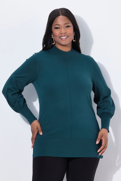 Ulla Popken Strickpullover Pullover Muschelsaum Stehkragen günstig online kaufen