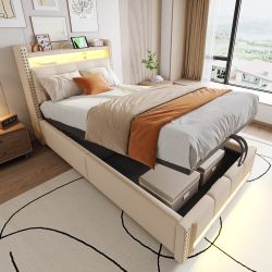 Flieks Polsterbett, LED Hydraulisches Stauraumbett Einzelbett günstig online kaufen