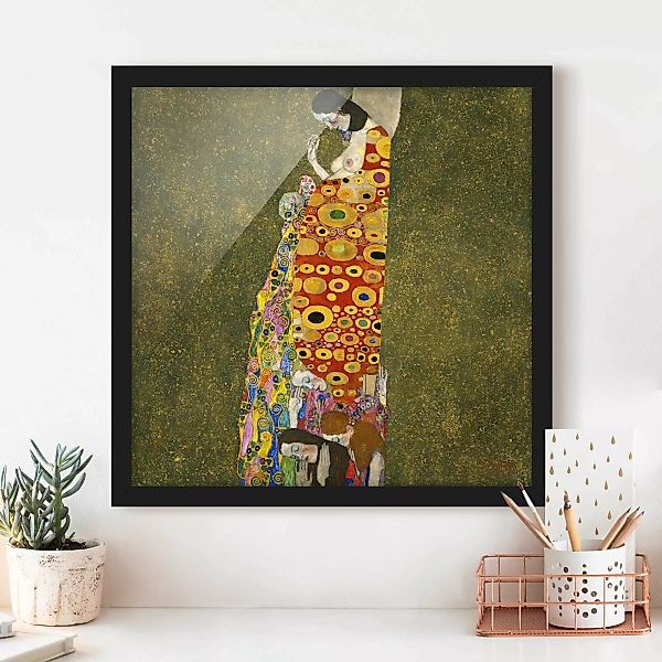Bild mit Rahmen Kunstdruck - Quadrat Gustav Klimt - Die Hoffnung II günstig online kaufen