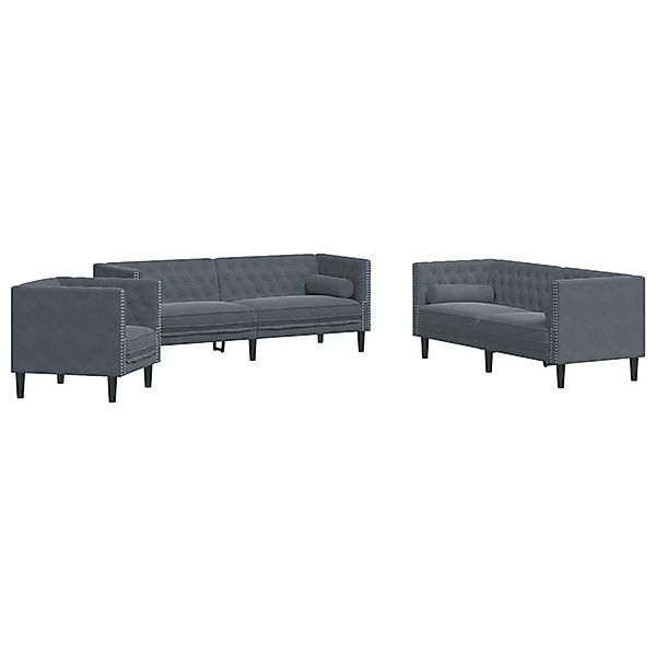 vidaXL Chesterfield-Sofa, 3-tlg. Chesterfield-Sofa-Set mit Nackenrollen Dun günstig online kaufen