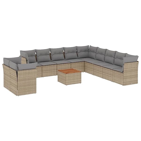 vidaXL 12-Tlg Garten-Sofagarnitur mit Kissen Beige Poly Rattan 3256059 günstig online kaufen