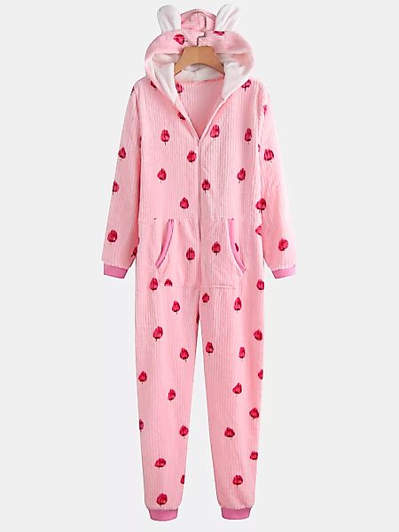 Plus Größe Plush Jumpsuits Pyjamas Obstdruck Lässig gestreifte Nachtwäsche günstig online kaufen