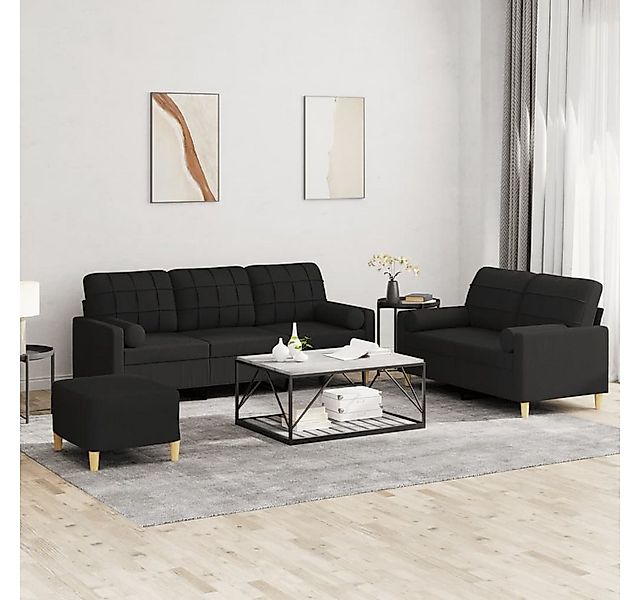 vidaXL Sofa Sofagarnitur mit Kissen Stoff, mit Zierkissen + Fußhocker, Schw günstig online kaufen