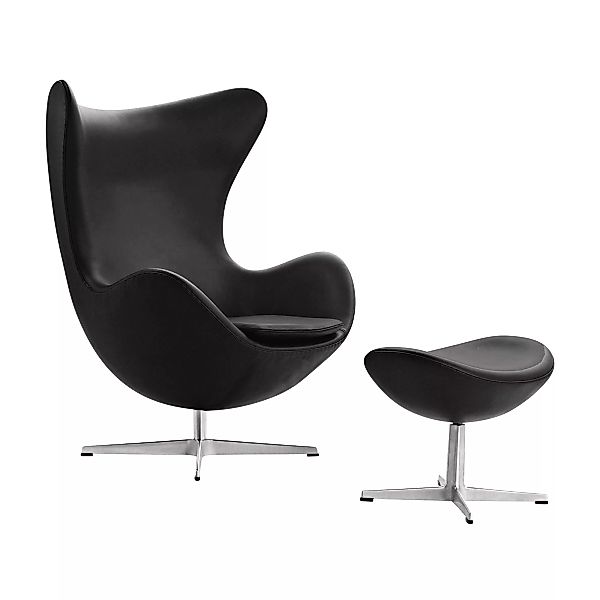 Fritz Hansen - Aktion Egg Chair/Das Ei™ Sessel + Hocker Leder - schwarz/Ess günstig online kaufen