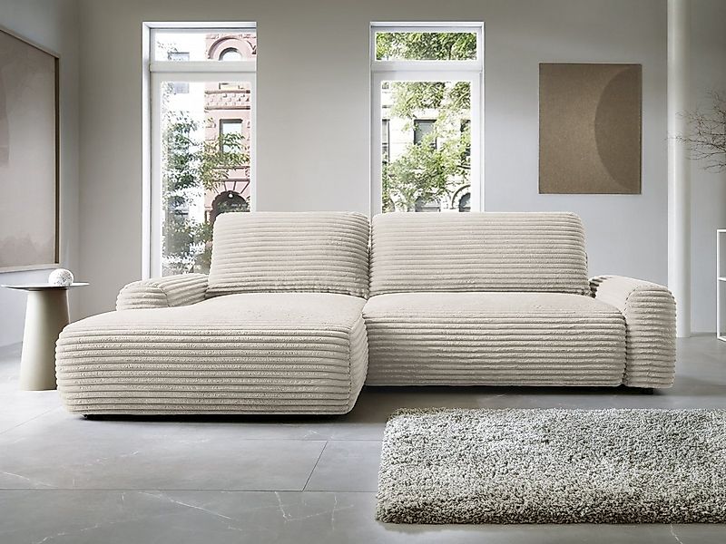 Goldstoff Ecksofa MOUNIR 270 cm, L-Form Schlafsofa mit Schlaffunktion und B günstig online kaufen