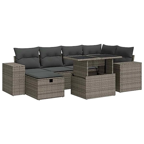 vidaXL 8-Tlg Garten-Sofagarnitur mit Kissen Grau Poly Rattan 3327940 günstig online kaufen