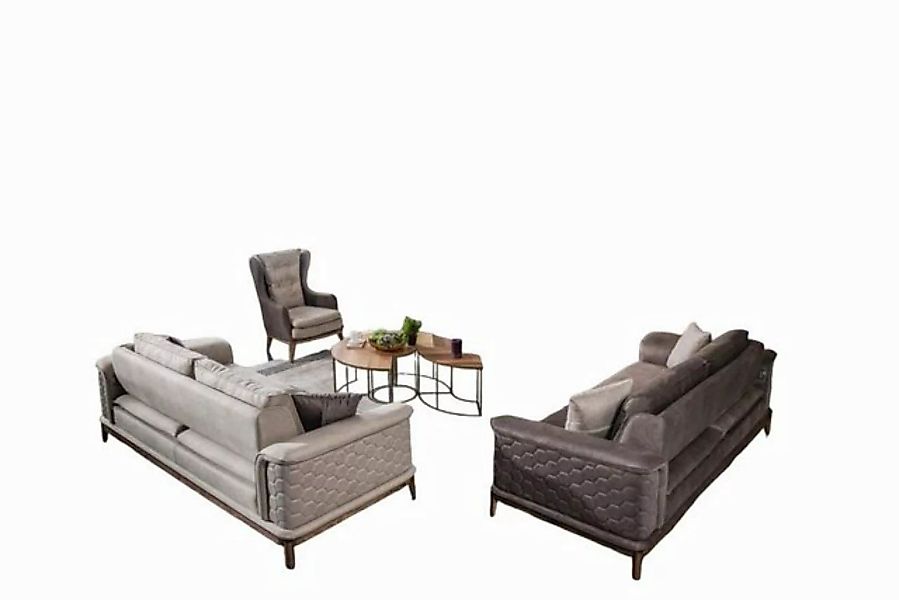 JVmoebel Sofa Garnitur Sofagarnitur Luxus 3+3+1 Sitzer Sofa Stoff Sessel, M günstig online kaufen