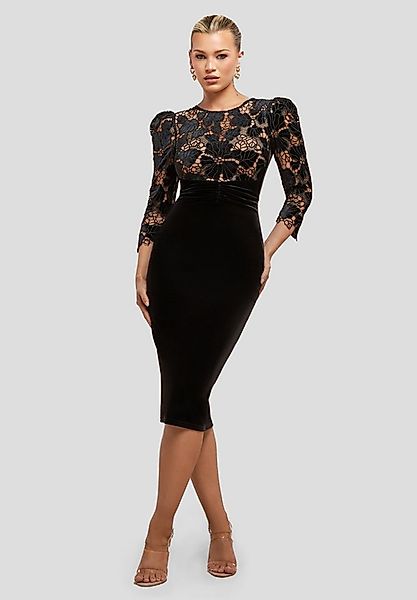 Goddiva Midikleid Scalloped Crochet & Velvet Midi Dress knielang günstig online kaufen