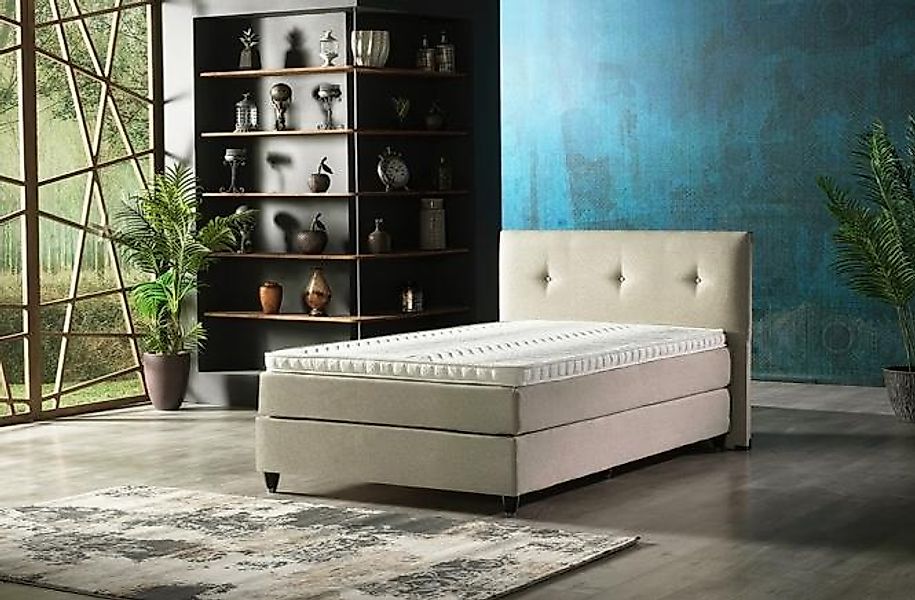 120x200 Boxspringbett inkl. Topper Beige günstig online kaufen