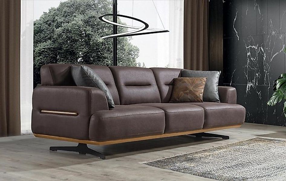 Xlmoebel Sofa Zeitgemäßes Ledersofa in Braun für drei Personen - Möbel Sitz günstig online kaufen