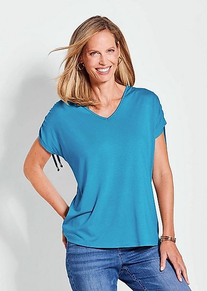 GOLDNER T-Shirt Kurzarm Viskose-Oberteil Basicshirt mit V-Ausschnitt mit Pa günstig online kaufen