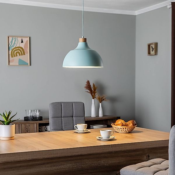 Envostar Hängeleuchte Kaitt, mintgrün, Ø 34 cm, Holzdetail günstig online kaufen