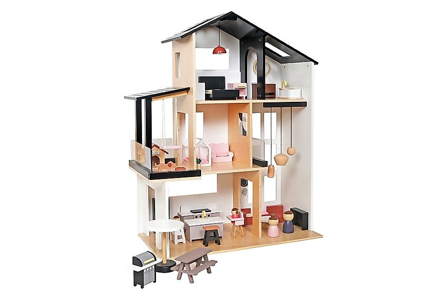 TikTakToo Puppenhaus Moderne Stadtvilla aus Holz mit 49 TLG. Möbelset, 3 Et günstig online kaufen