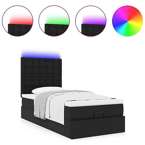 vidaXL Bett Ottoman-Bett mit Matratze & LEDs Schwarz 90x200 cm Kunstleder günstig online kaufen