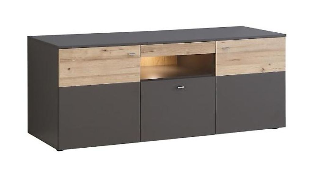 TV-Unterschrank inkl Beleuchtung Como von Forte Wolfram Grau / Planked Eich günstig online kaufen