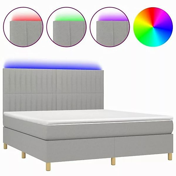 vidaXL Boxspringbett Boxspringbett mit Matratze LED Hellgrau 180x200 cm Sto günstig online kaufen