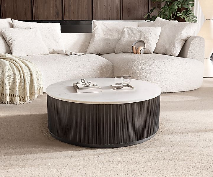 Couchtisch Fiorano 90x90 cm Marmor Weiß Metall Black Antique günstig online kaufen