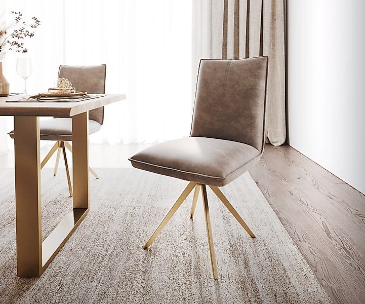 Drehstuhl Lelio-Flex Taupe Vintage Kreuzgestell kantig Gold 180° drehbar Ta günstig online kaufen