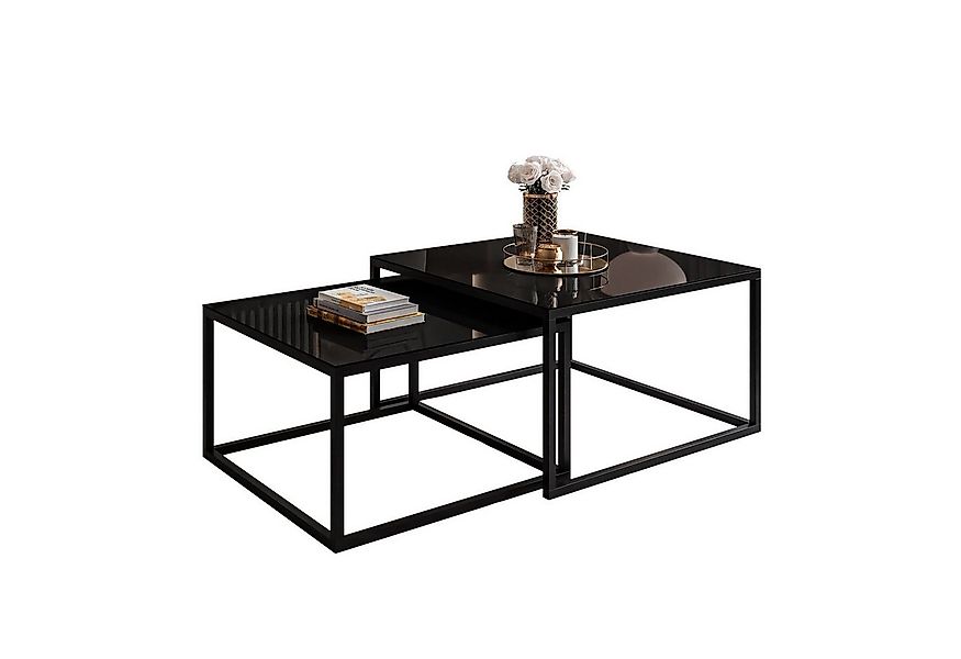 Lookway Couchtisch YOSHI GLASS 2in1 mit schwarzem und weißem Gestell (2er-S günstig online kaufen
