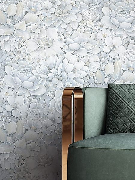 Newroom Vliestapete, Blau Tapete Floral Blumen günstig online kaufen