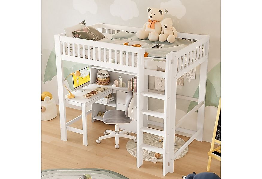 OKWISH Kinderbett Hochbett Funktionsbett (mit Schreibtisch, mehreren Ablage günstig online kaufen