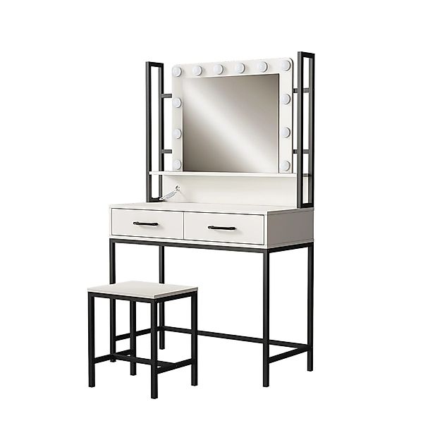 Vicco Schminktisch Luvia, Weiß/Schwarz, 90 cm mit LED-Beleuchtung und Hocke günstig online kaufen