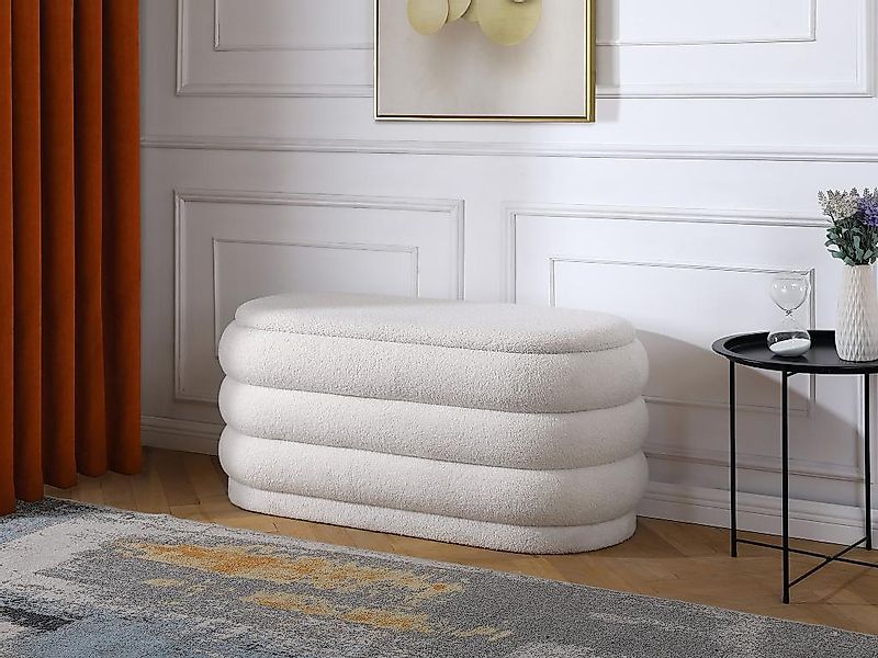 Banktruhe - Bouclé-Stoff - Weiß - ECAMBI günstig online kaufen