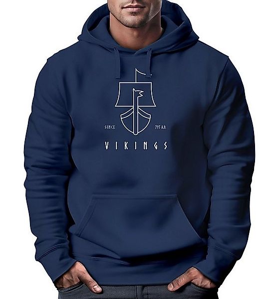 Neverless Hoodie Hoodie Herren Wikinger Schiff Vikings Lineart Kapuzen-Pull günstig online kaufen