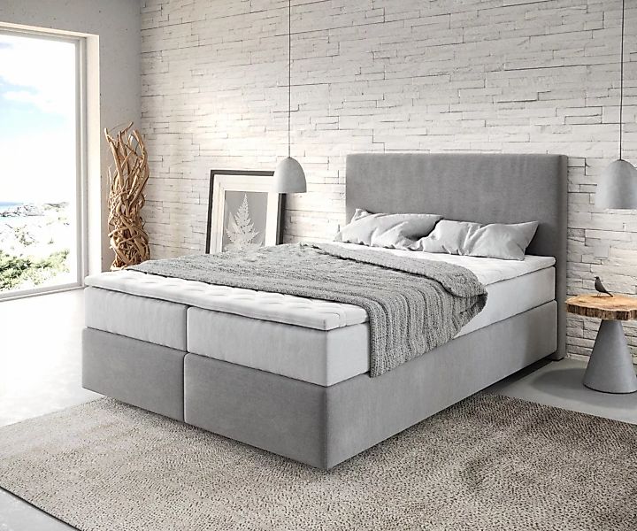 DELIFE Boxspringbett Dream-Well, Mikrofaser Grau 140x200 cm mit TFK Matratz günstig online kaufen