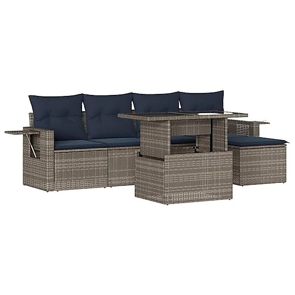 vidaXL 6-Tlg Gartensofa-Set mit Kissen Grau Polyrattan 3267871 günstig online kaufen