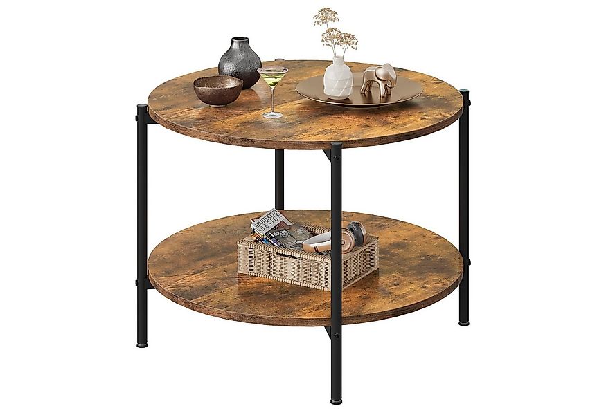 WLIVE Couchtisch Couchtisch rund mit 2 Ebenen, Beistelltisch Holz mit Metal günstig online kaufen