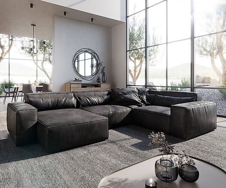 DELIFE Wohnlandschaft Sirpio, Lederimitat Vintage Anthrazit 300x210 cm Reca günstig online kaufen