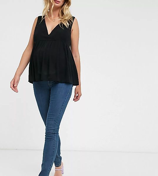 Mamalicious Maternity – Enge Jeans mit Überbauchbund in Blau günstig online kaufen