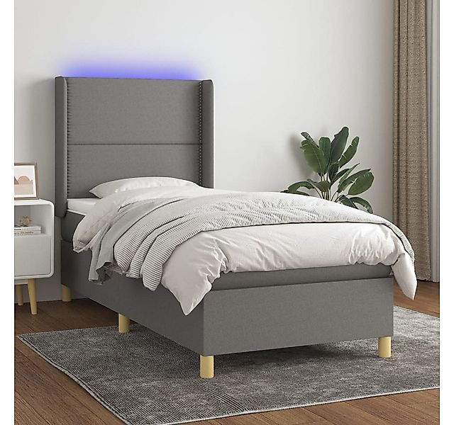 vidaXL Boxspringbett Boxspringbett mit Matratze LED Dunkelgrau 90x200 cm St günstig online kaufen