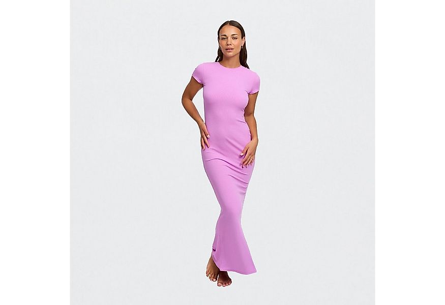 Creamy Fabrics Jerseykleid Ribbed T-Shirt Maxikleid-Violett-XL (1-tlg) günstig online kaufen