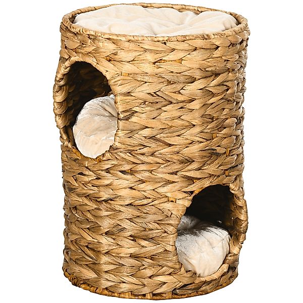 PawHut Kratztonne 47 cm Katzenturm mit 2 Ebenen und Kissen aus Wasserhyazin günstig online kaufen
