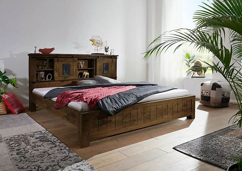 Massivmoebel24 Massivholzbett Bett Mango 180x200 braun lackiert RAILWAY #44 günstig online kaufen