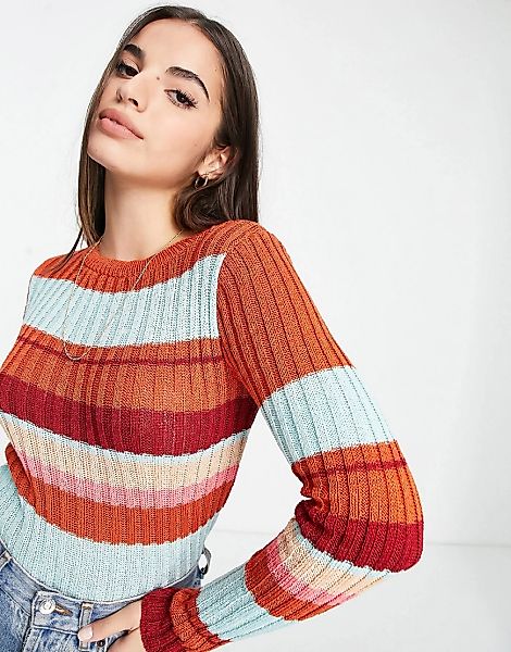ASOS DESIGN – Gerippter Pullover mit Streifenmuster-Mehrfarbig günstig online kaufen