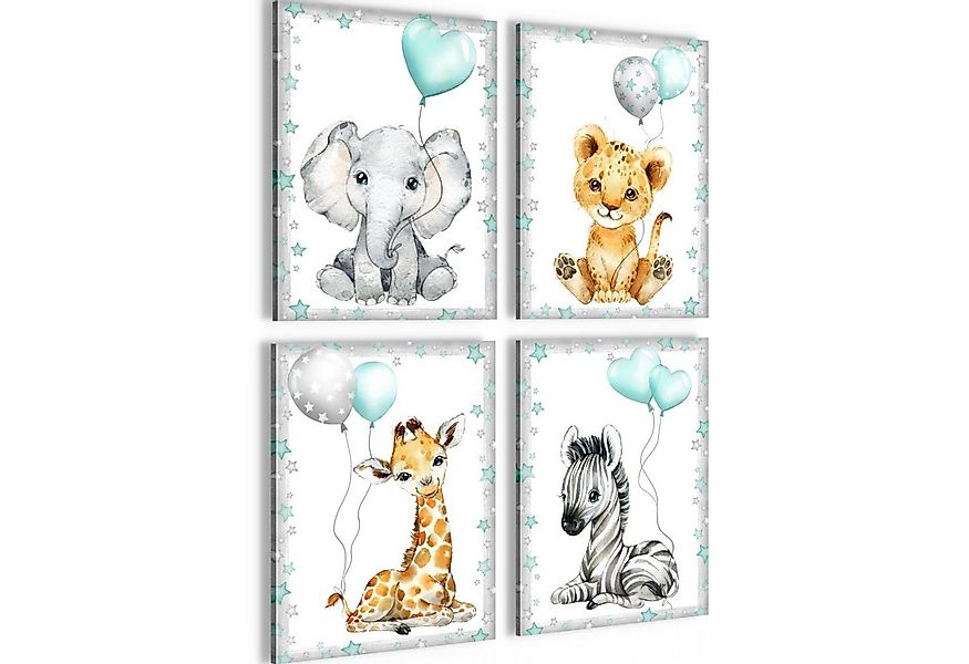 Novart Wandbild Kinderzimmer Wandbilder Set Tiere - 4 Bilder 30x40 cm Aufhä günstig online kaufen