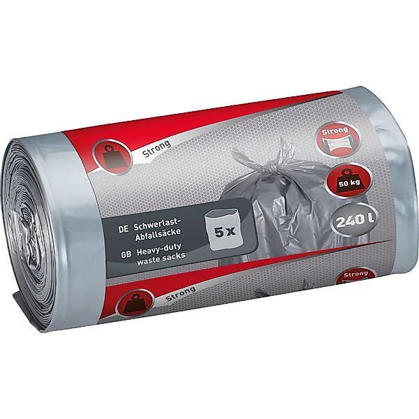 Schwerlast-Abfallsäcke 240 l Silber 5 Stück Stark 50 kg günstig online kaufen