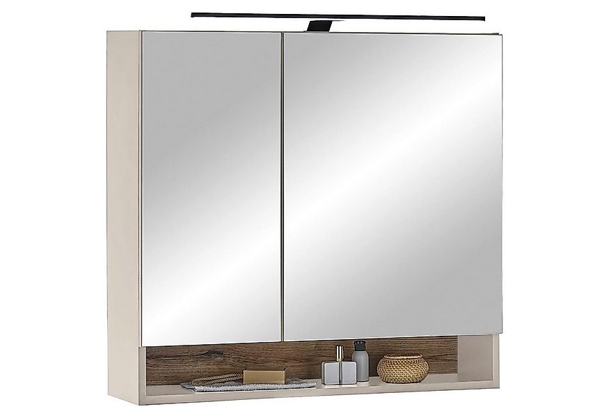 Bega Consult Spiegelschrank DENVER, 2 Spiegeltüren, Beige, mit LED-Aufsatzl günstig online kaufen