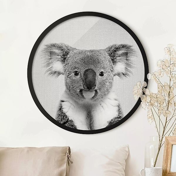 Rundes Gerahmtes Bild Koala Klaus Schwarz Weiß günstig online kaufen