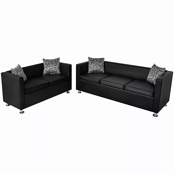 Sofa-set Kunstleder 3-sitzer Und 2-sitzer Schwarz günstig online kaufen