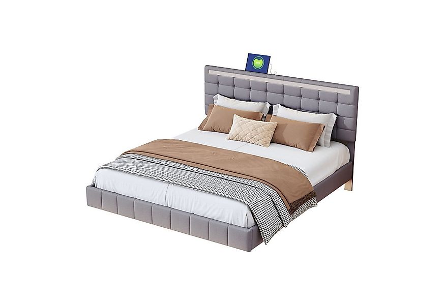 Flieks Polsterbett, LED-Beleuchtung Doppelbett Schwebebettrahmen 160x200cm günstig online kaufen